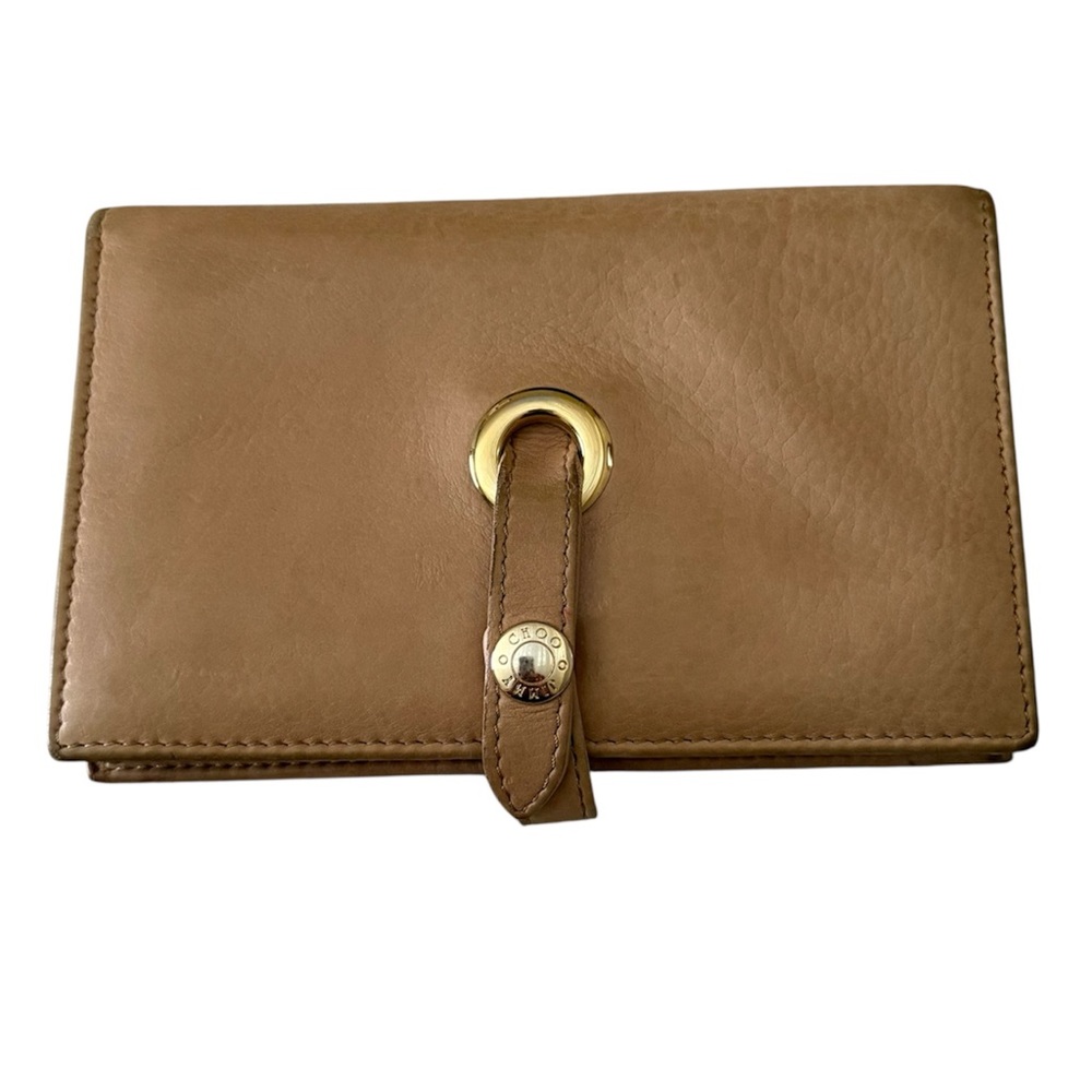Vintage Jimmy Choo Women’s Elegant Tan Leather Wallet with Gold Detail.